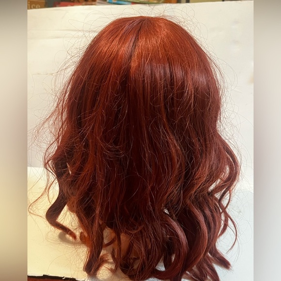 Auburn Curtain Bangs Curly Synthetic Wig Full Cap - Picture 3 of 6